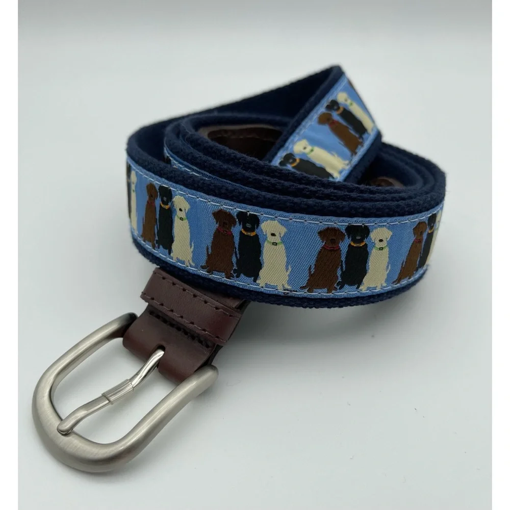 The Belted Cow Three 3 Labs Dogs Belt Leather Brass Buckle Webbing Sz 50